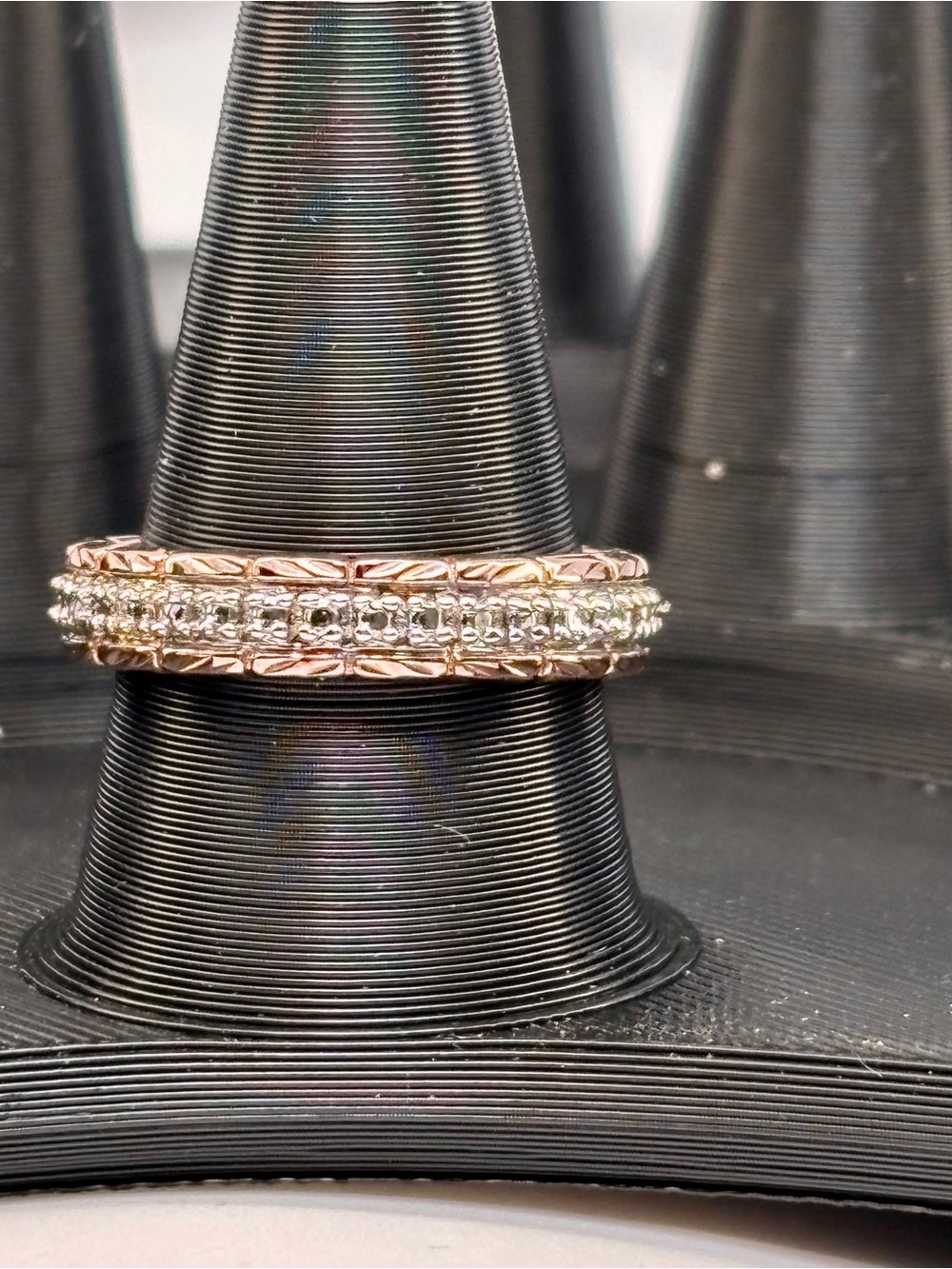 Ross-Simons Rose Gold Over Sterling Silver 3-Diamond Accent Illusion Band 6.75